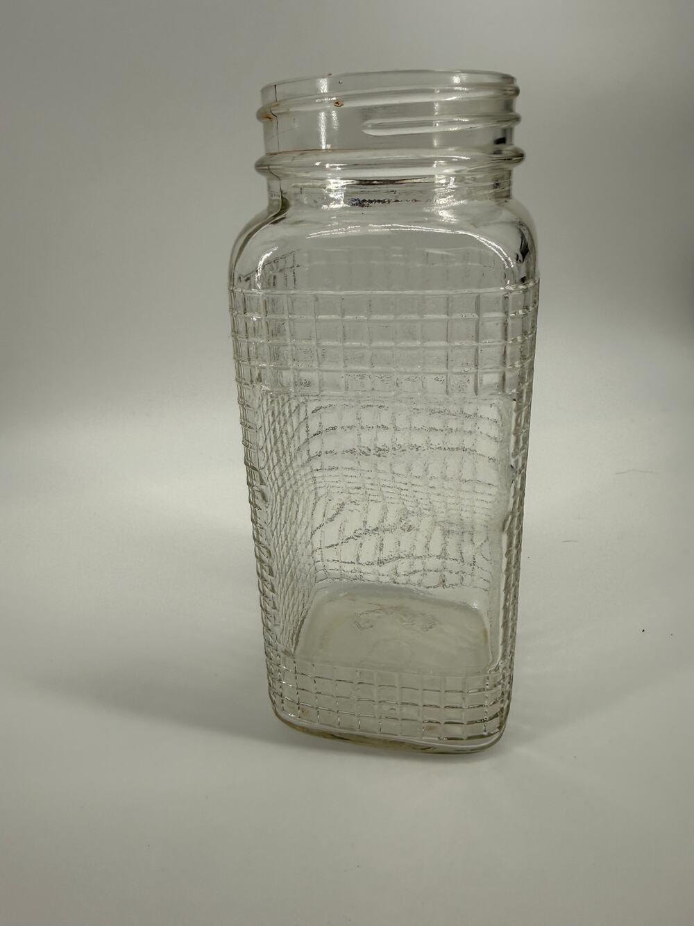 Vintage Square Waffle Pattern Canning Jar Quart with Label Window